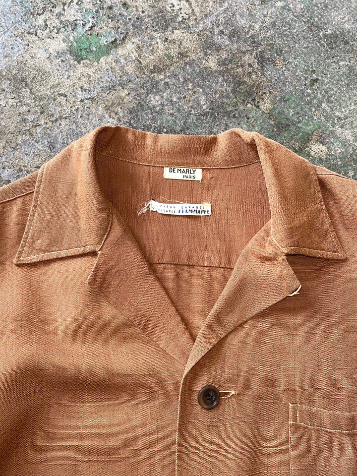 1940-50s "DE MARLY" terracotta open collar s/s shirt