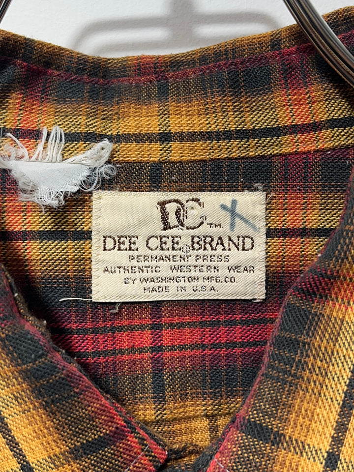 1970-80s USA made "Dee Cee" red × orange ombré check western shirt