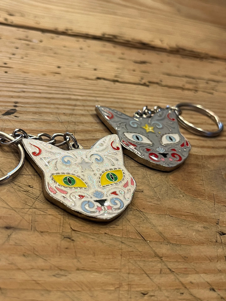 Calavera cat face keychain