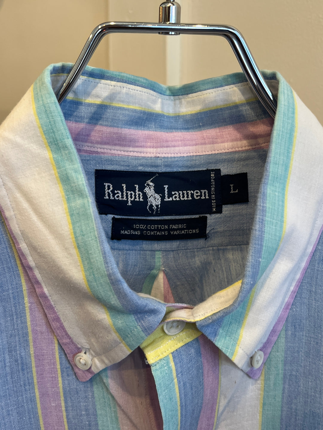1990s "Polo by Ralph Lauren" multi color stripe B.D shirt