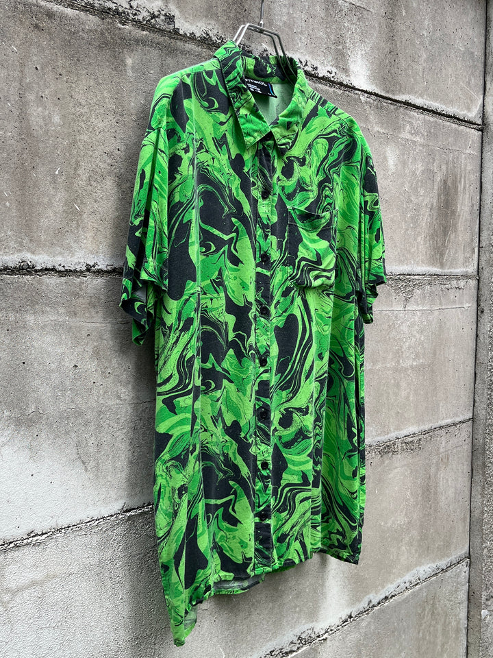 neon lime × black marble pattern s/s shirt