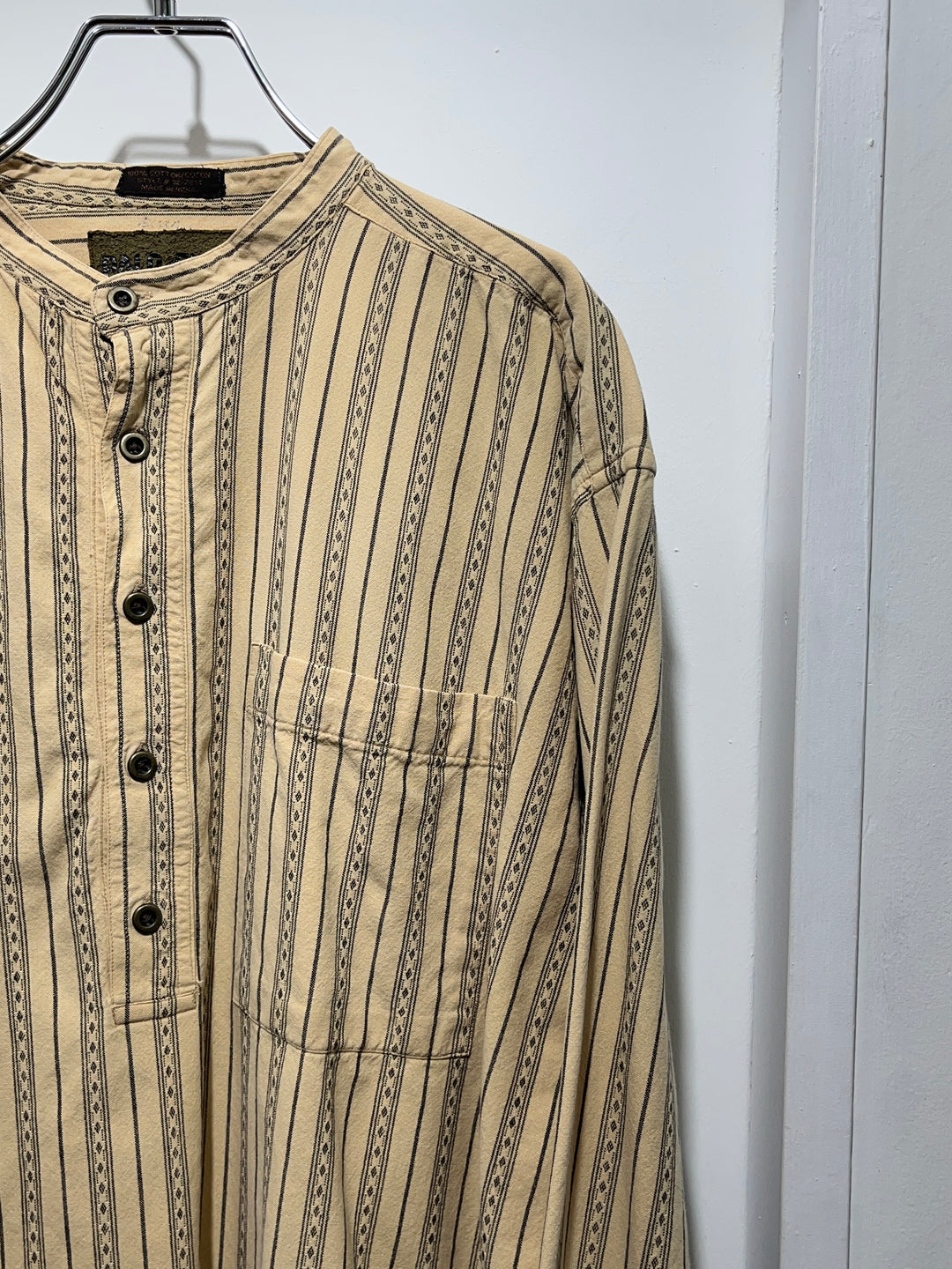 1990s native striped band-collar pullover shirt
