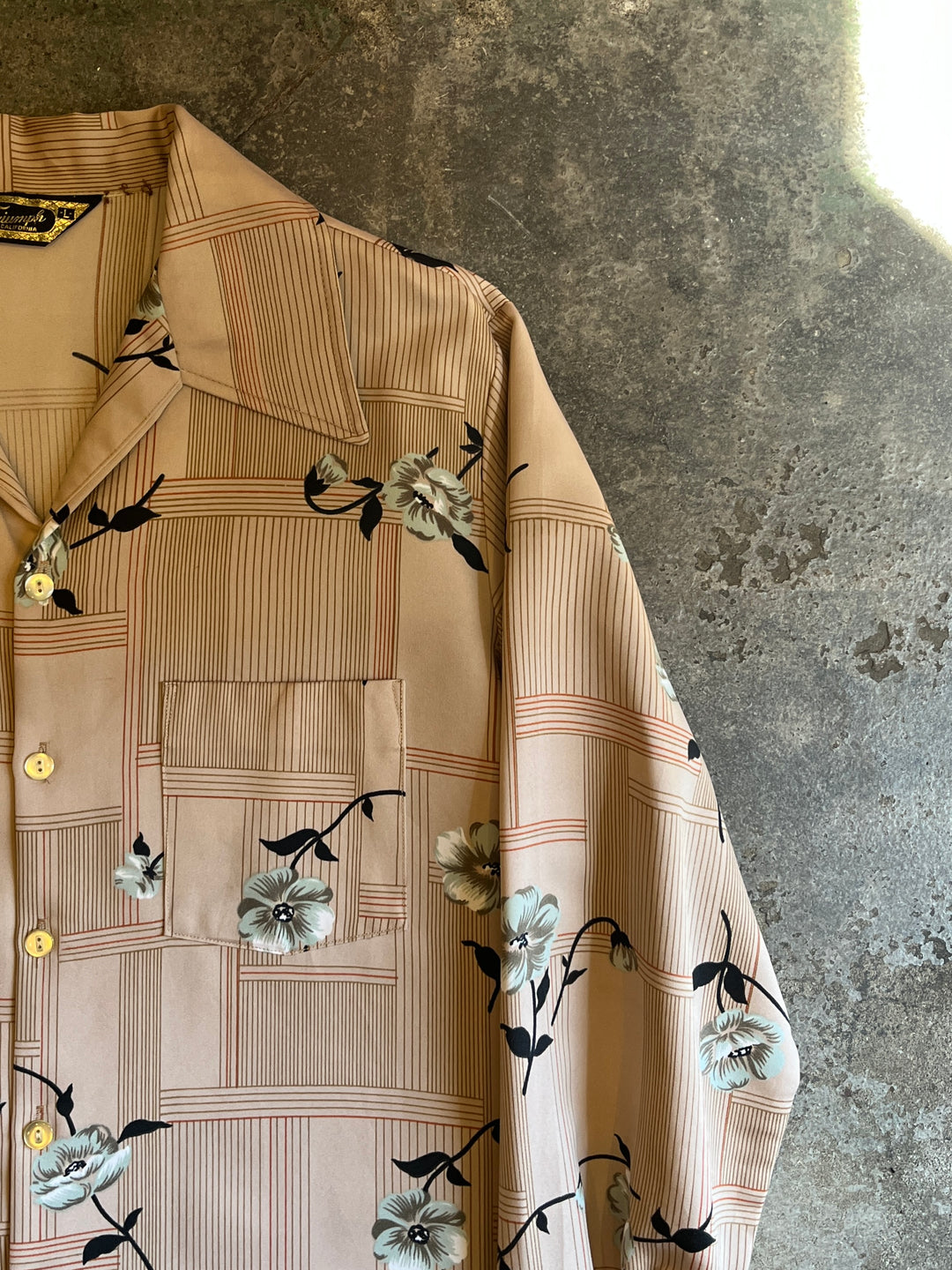 1970s all-over pattern open collar shirt