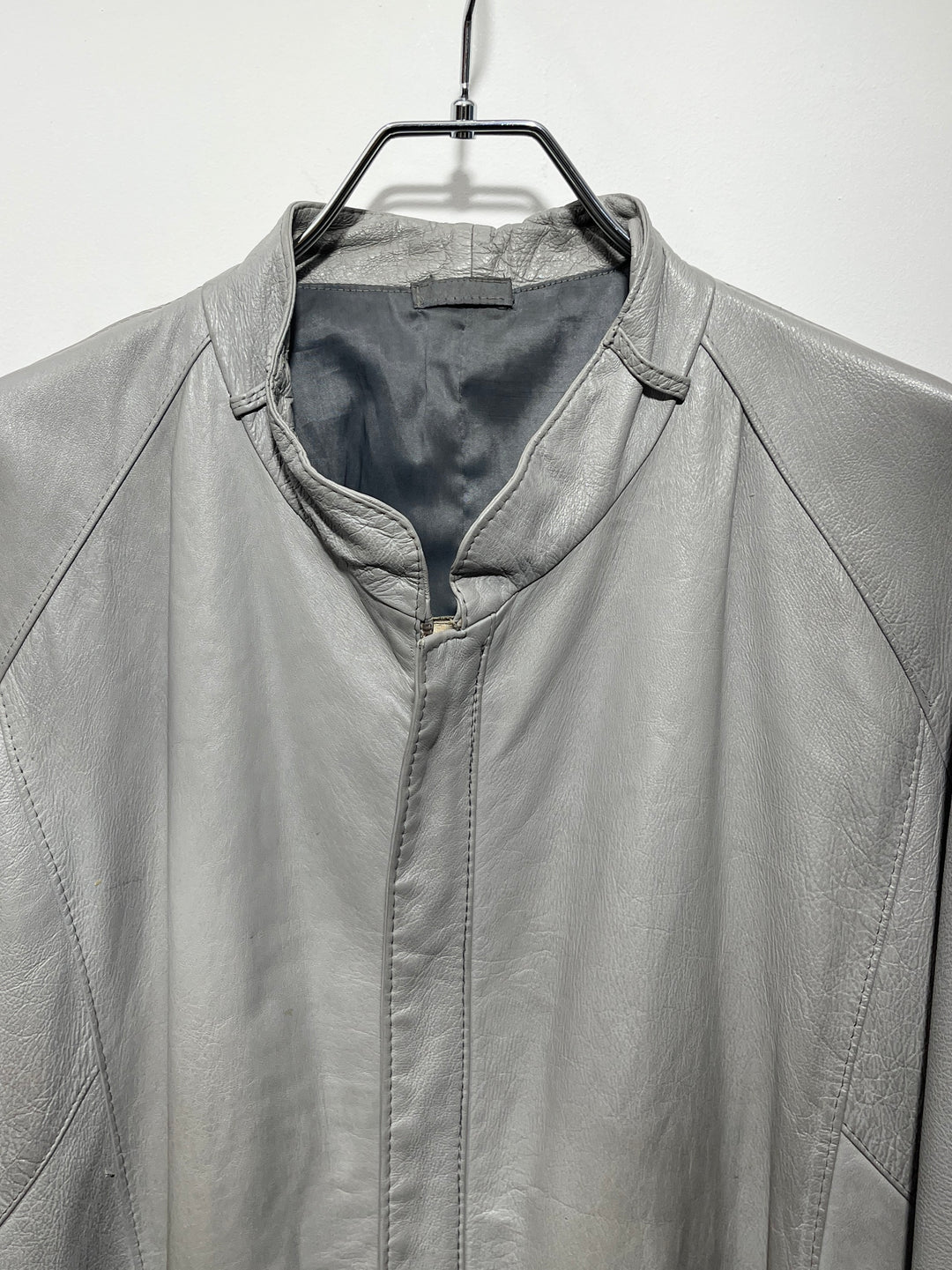 1980-90s stone gray stand collar leather jacket