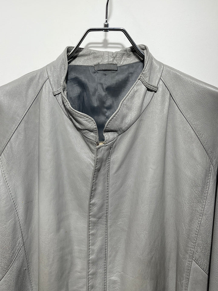 1980-90s stone gray stand collar leather jacket