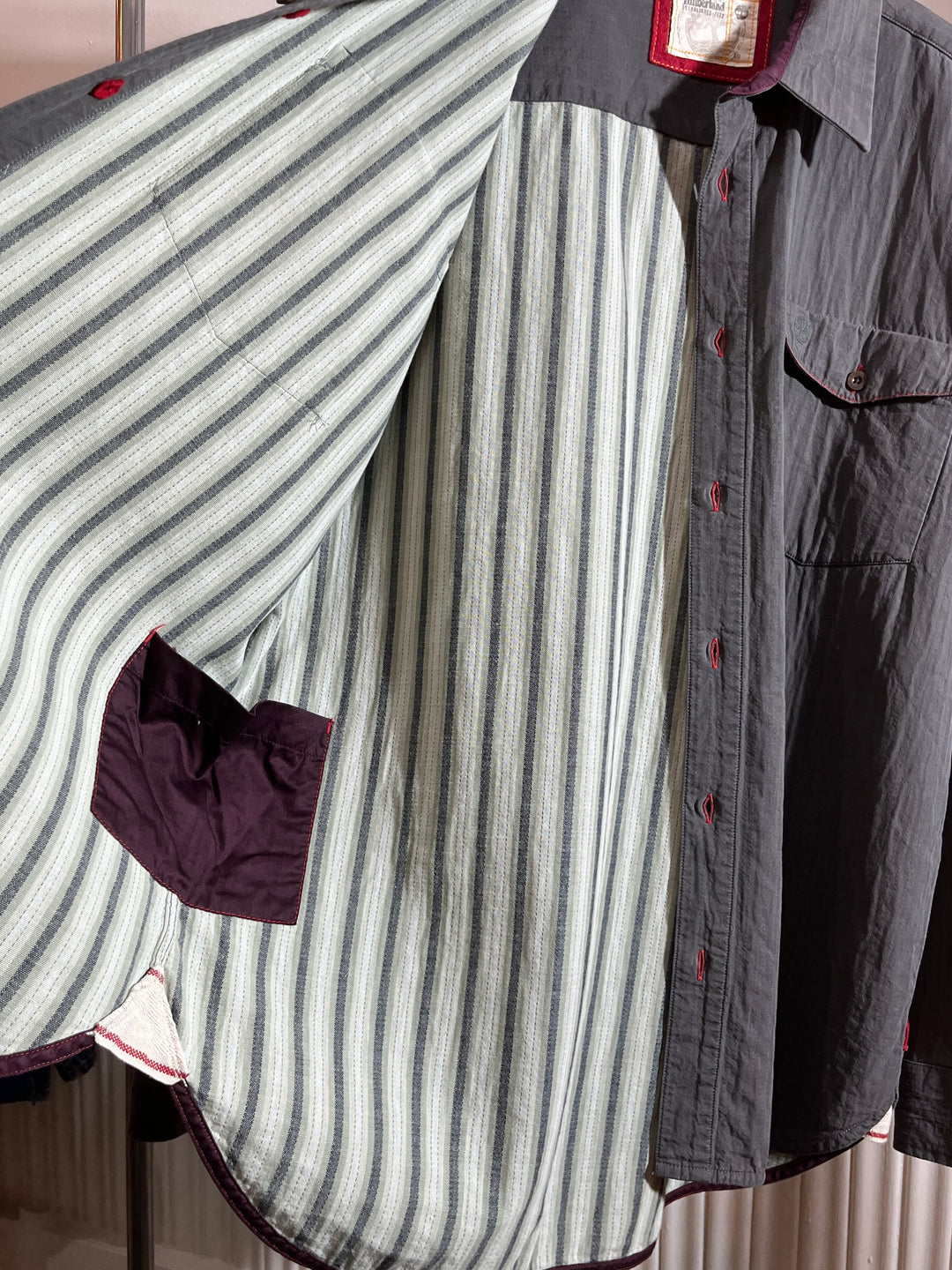 2000s "Timberland" stitched stripe design work shirt