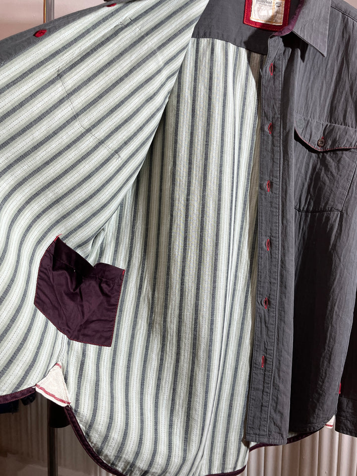 2000s "Timberland" stitched stripe design work shirt
