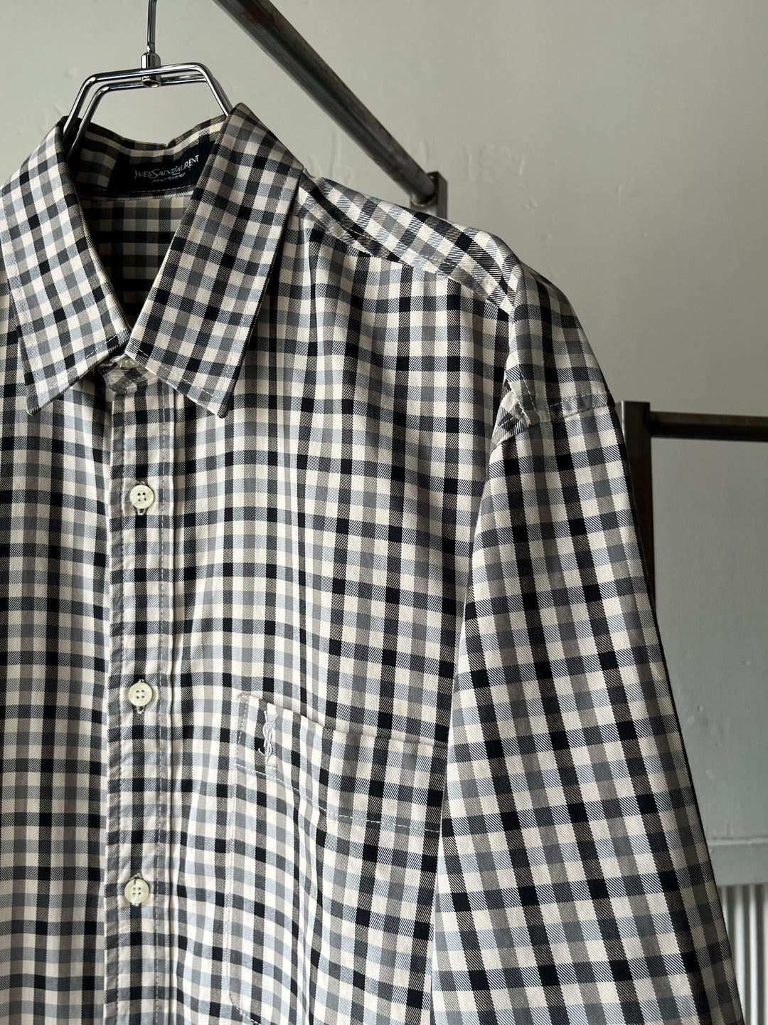1990s "YVES SAINT LAURENT" gingham check s/s shirt