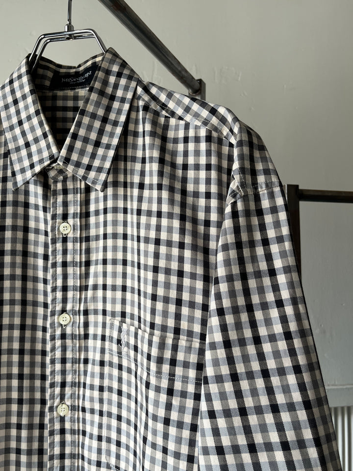 1990s "YVES SAINT LAURENT" gingham check s/s shirt