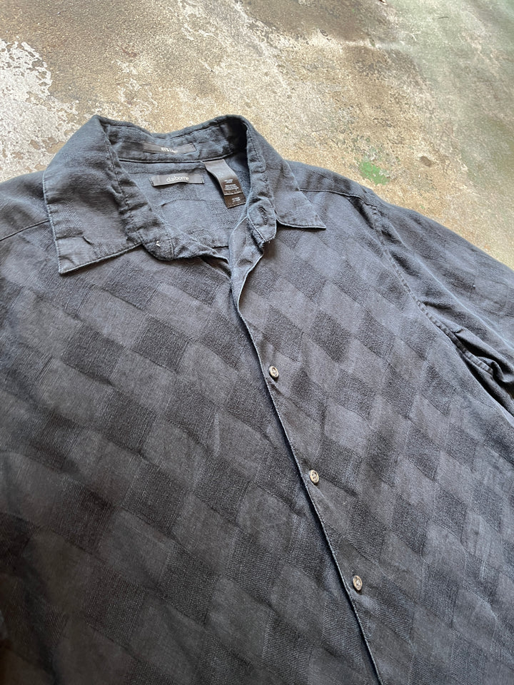 1990s black checkered pattern s/s linen shirt