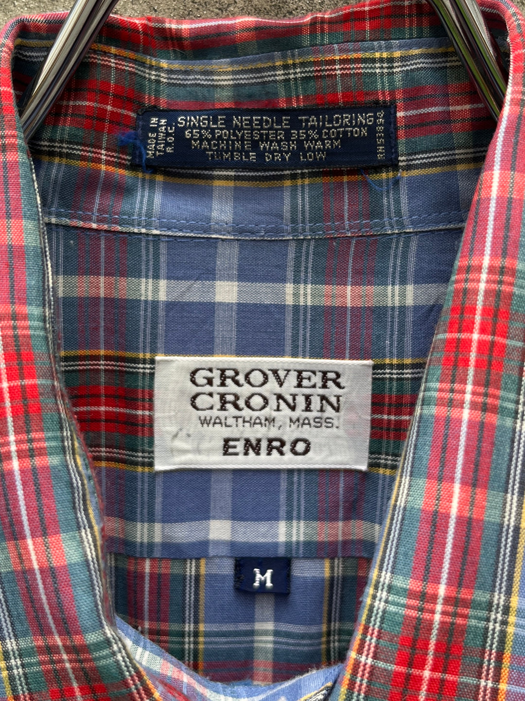 1980s blue × red tartan checkered s/s shirt