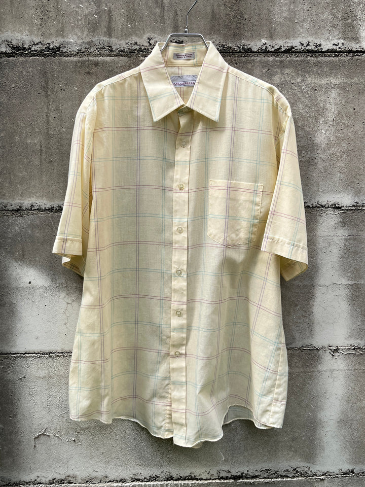 1980-90s pale yellow checkered s/s shirt