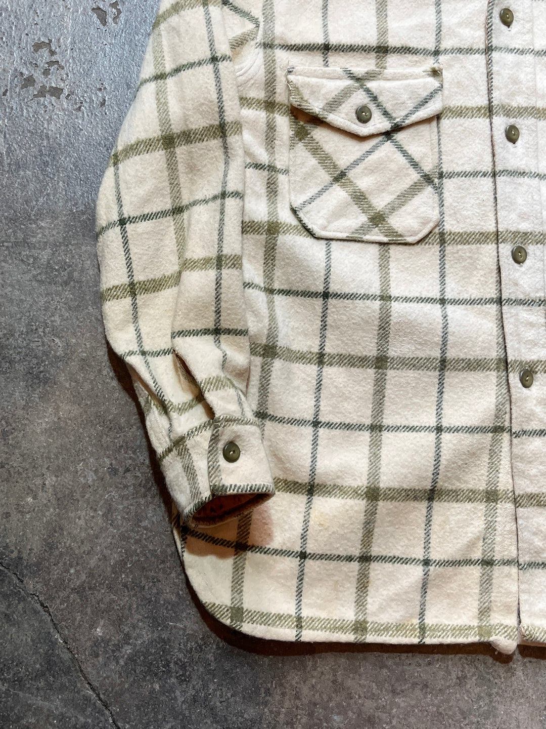 1960s ecru × olive checkered wool shirt