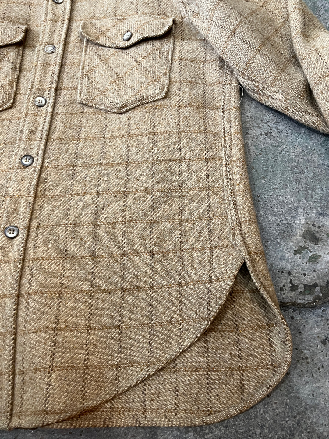1970s "Woolrich" brown beige check wool shirt