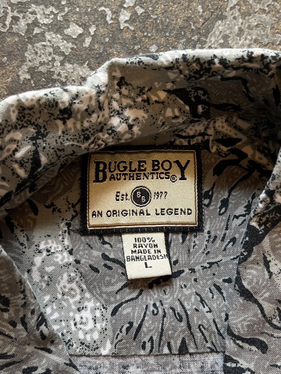 1990-00s "BUGLE BOY" all-over pattern s/s rayon shirt