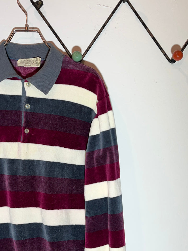 1970-80s multi color velour polo shirt