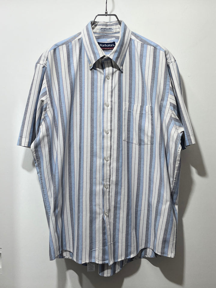 1990-00s pale blue × gray stripes s/s shirt
