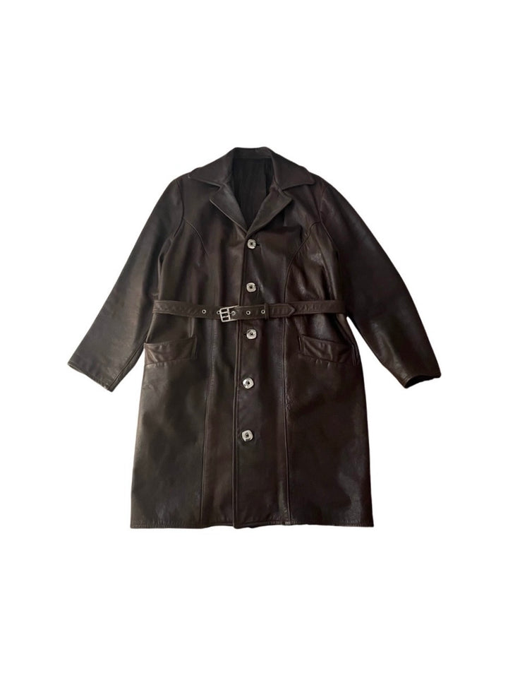 dark brown cowhide leather coat