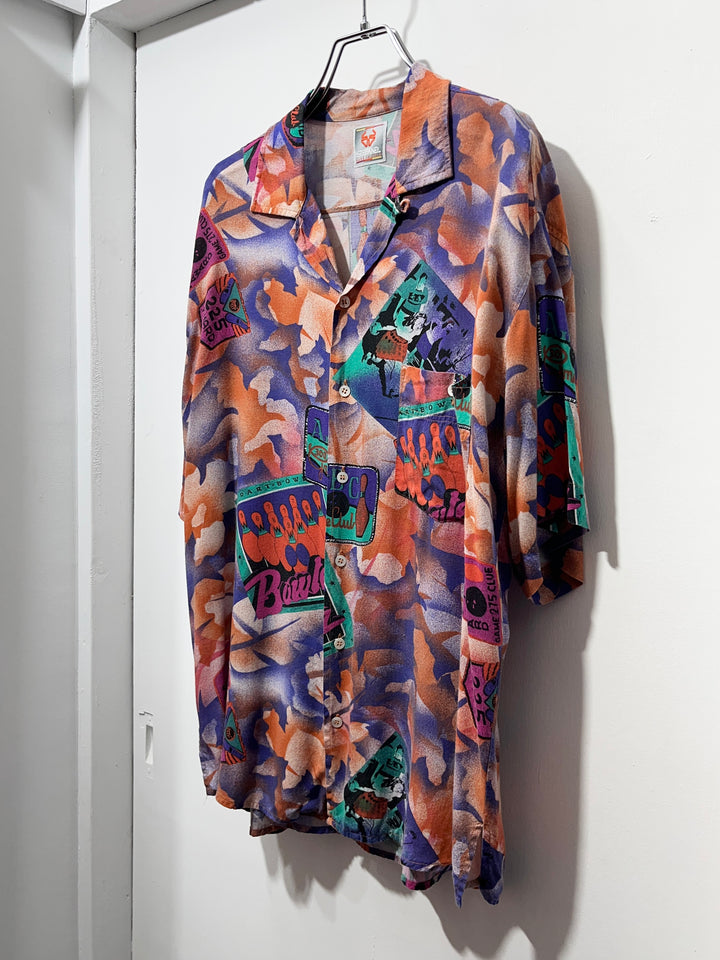 1980s ITALY made neon total pattern s/s shirt