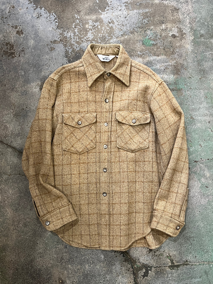 1970s "Woolrich" brown beige check wool shirt