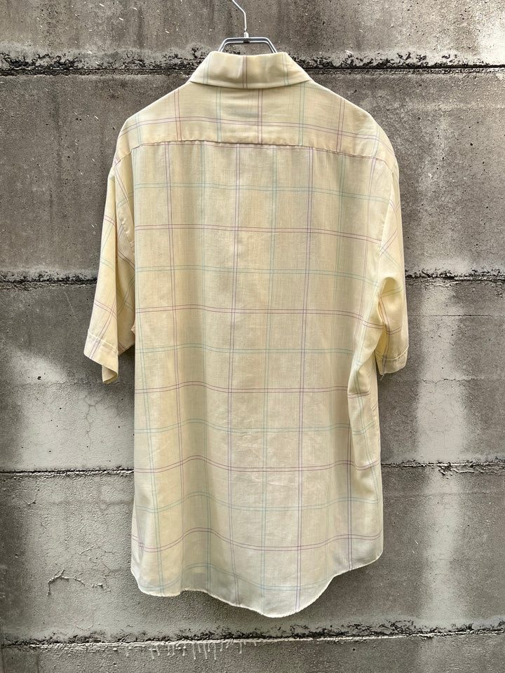 1980-90s pale yellow checkered s/s shirt