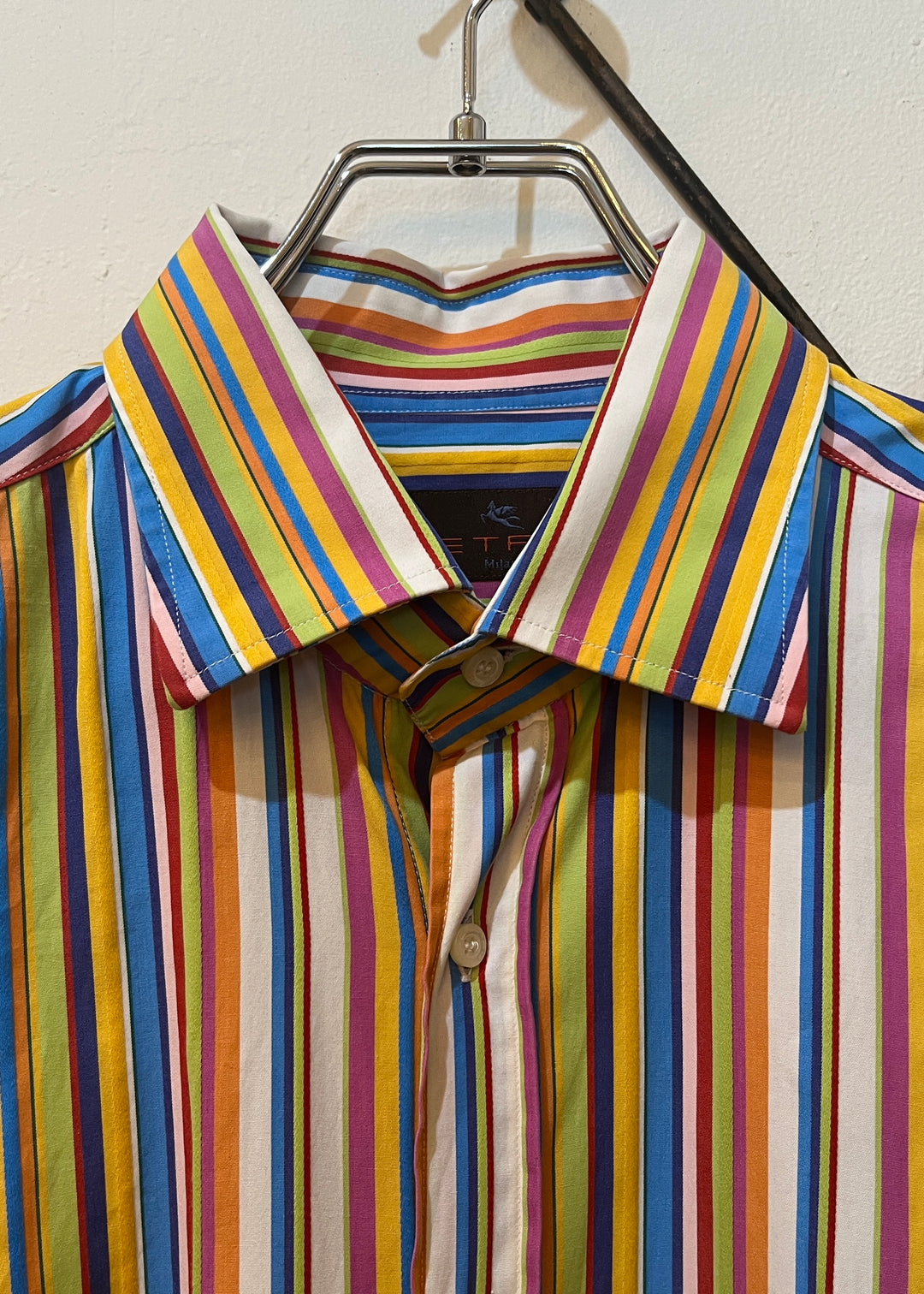 1990s ITALY made "ETRO" colorful stripe shirt