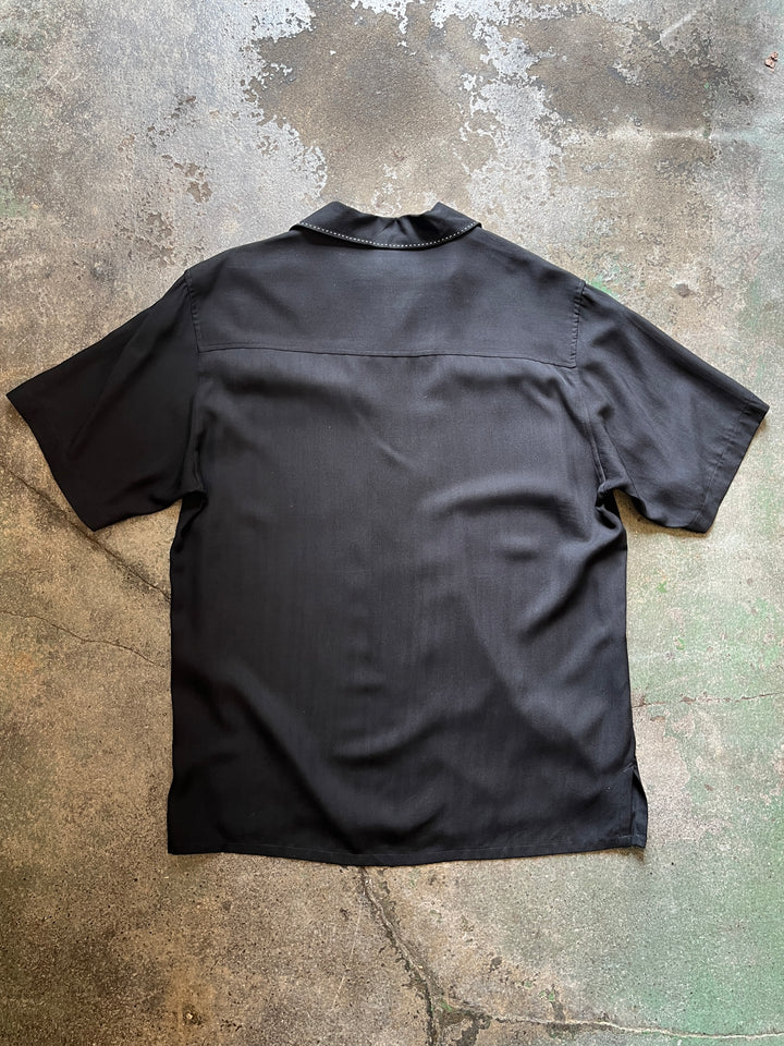 1990s black herringbone s/s silk shirt