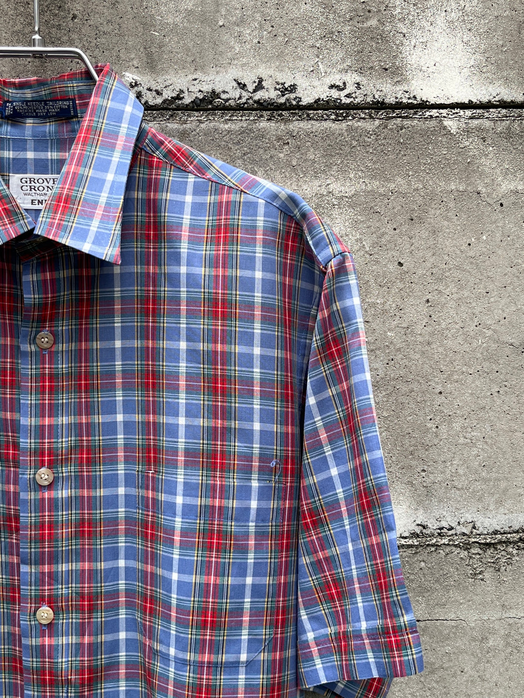 1980s blue × red tartan checkered s/s shirt