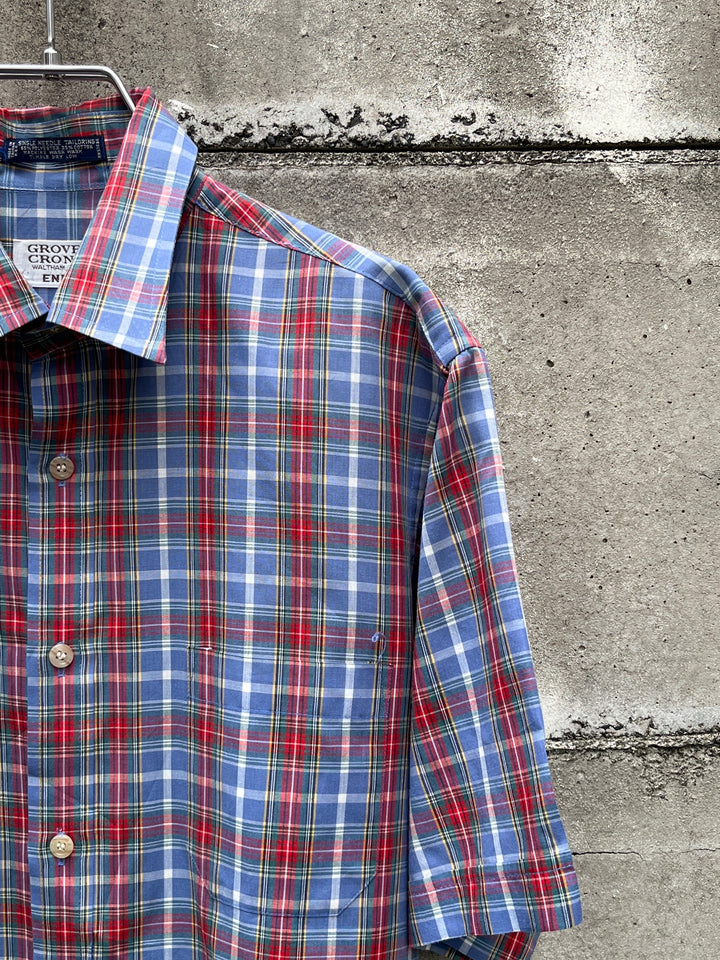 1980s blue × red tartan checkered s/s shirt
