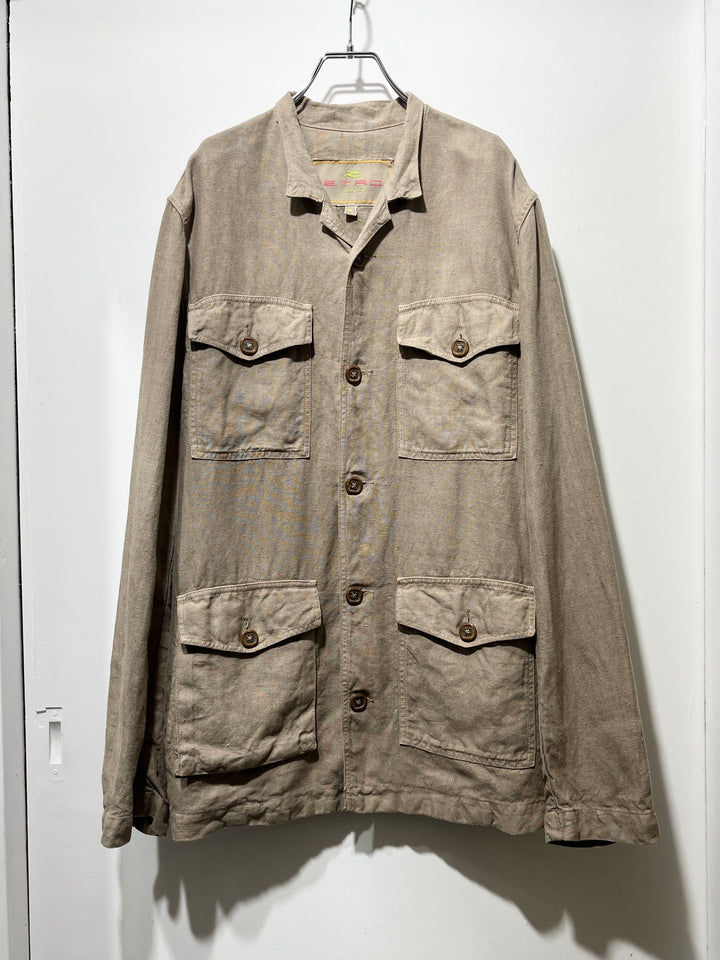 2000s ITALY made "ETRO" beige linen safari jacket