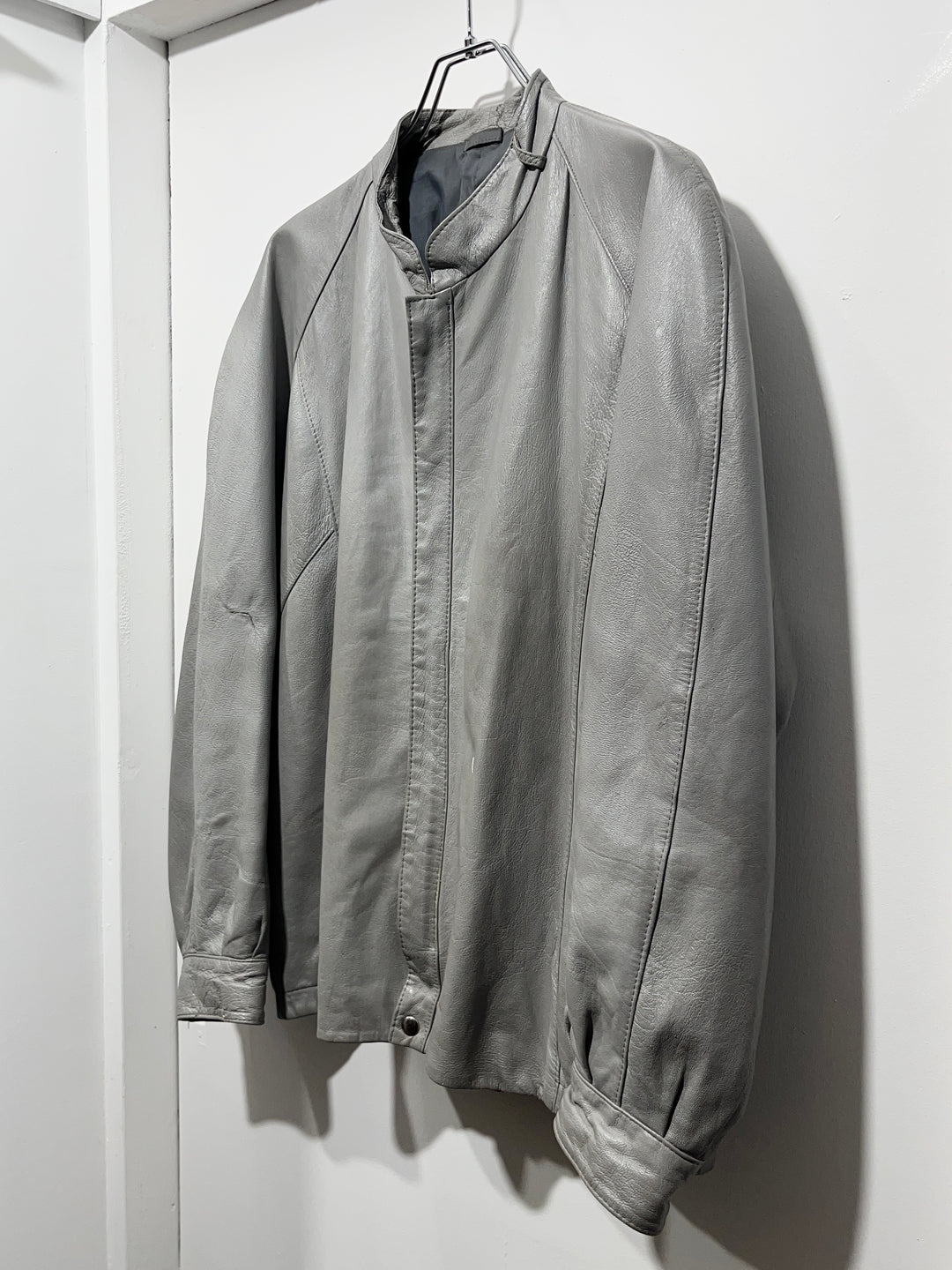 1980-90s stone gray stand collar leather jacket