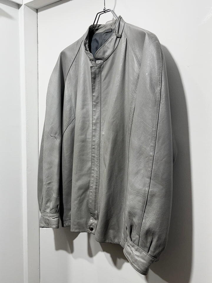 1980-90s stone gray stand collar leather jacket