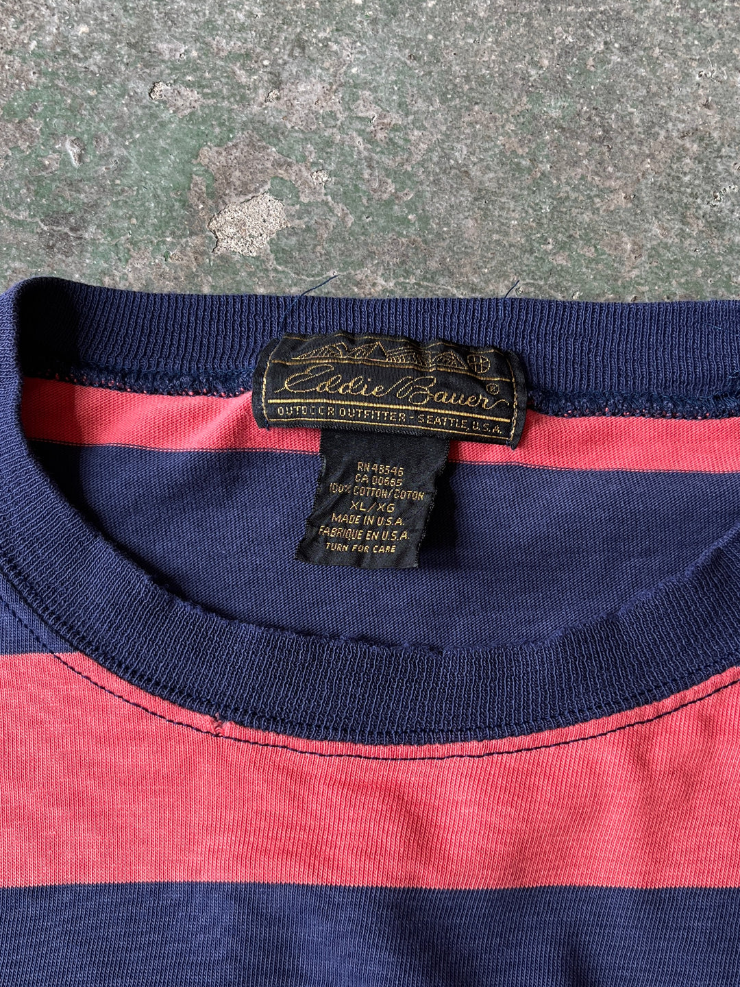 1990s USA made "Eddie Bauer" red × navy wide striped T-shirt