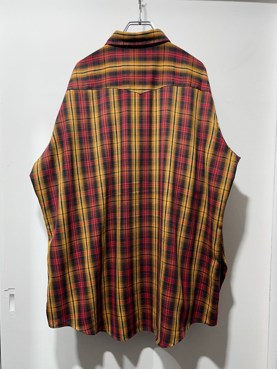 1970-80s USA made "Dee Cee" red × orange ombré check western shirt