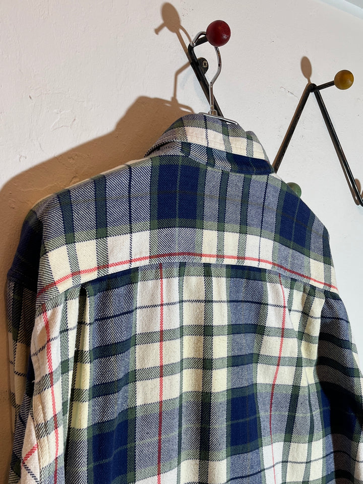 1990s "BANANA REPUBLIC" classic cream × navy checkered flannel shirt