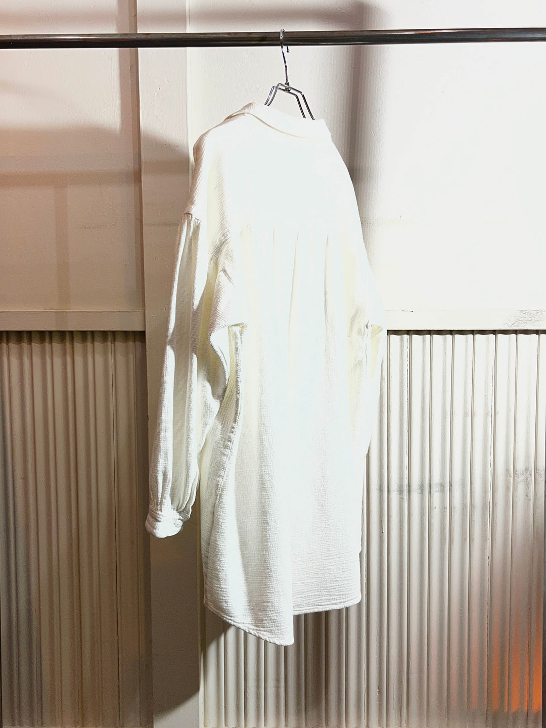 1980-90s "Eddie Bauer" pure white cotton waffle open collar shirt