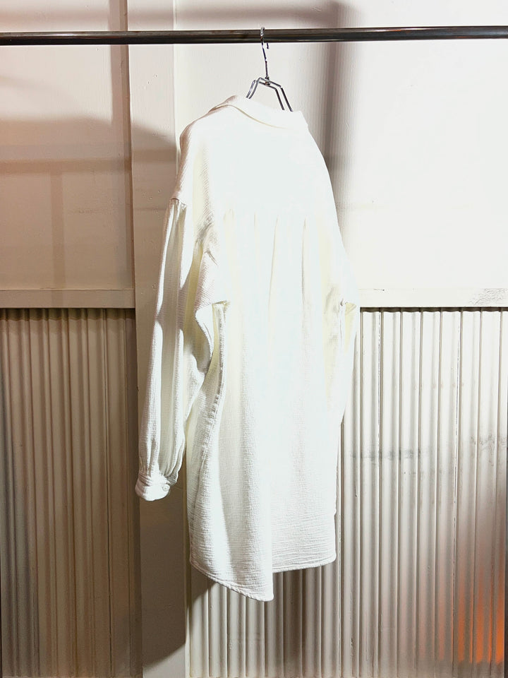 1980-90s "Eddie Bauer" pure white cotton waffle open collar shirt