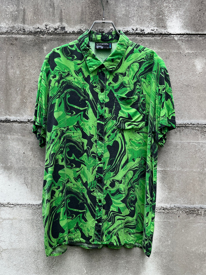 neon lime × black marble pattern s/s shirt