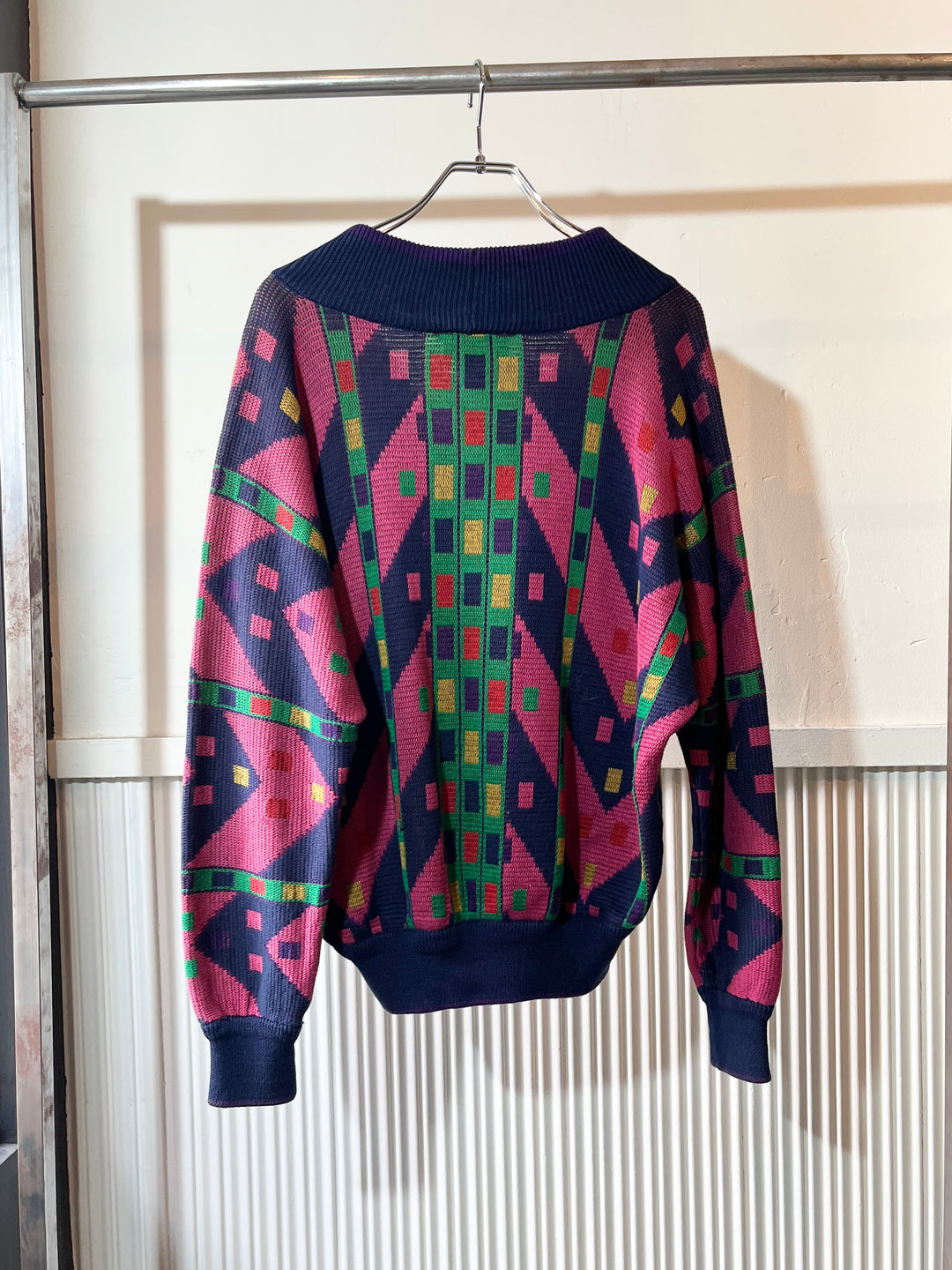 1980-90s ITALY made abstract placket V-neck knit