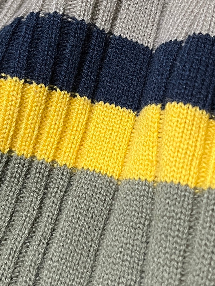 navy × khaki × yellow multi border knit