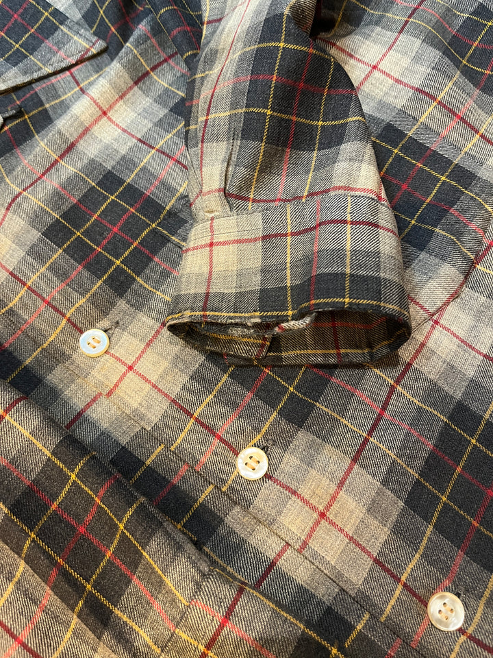 1960s "Manhattan" wool brend check open collar shirt