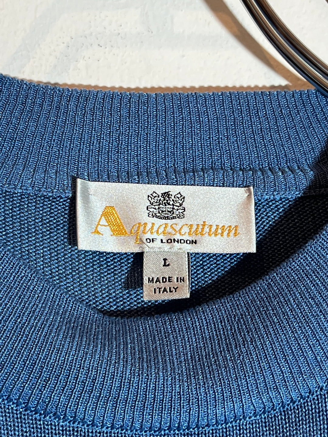1980-90s "Aquascutum" dusty blue half sleeve summer knit