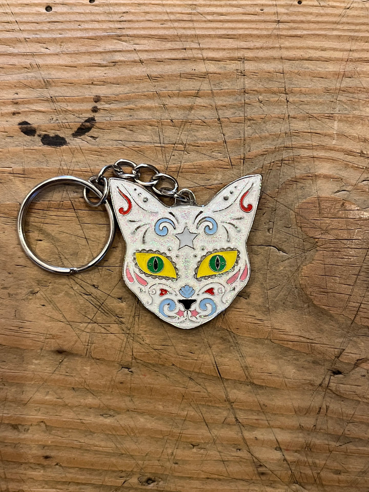 Calavera cat face keychain