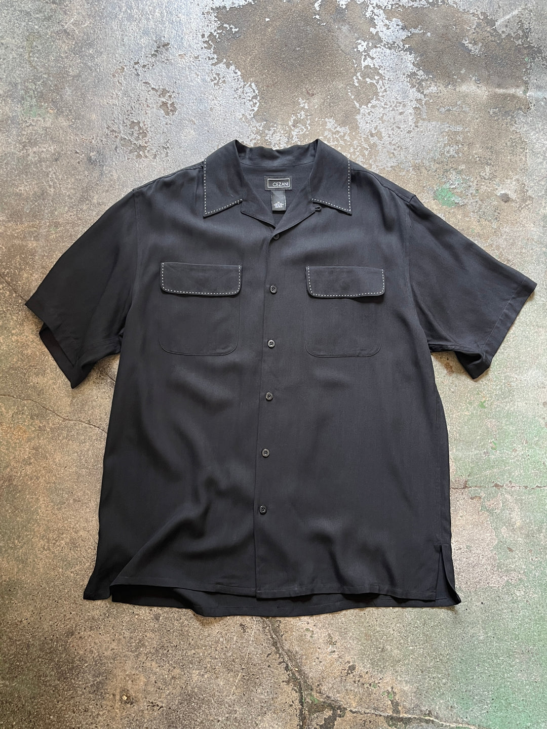 1990s black herringbone s/s silk shirt