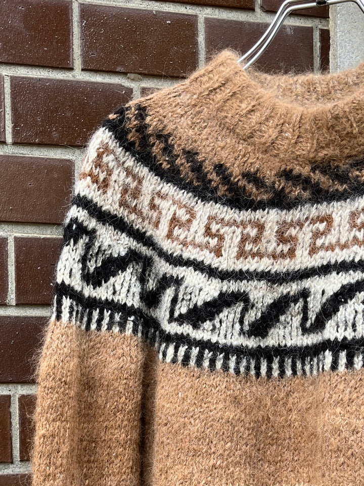 1970s camel nordic pattern knit