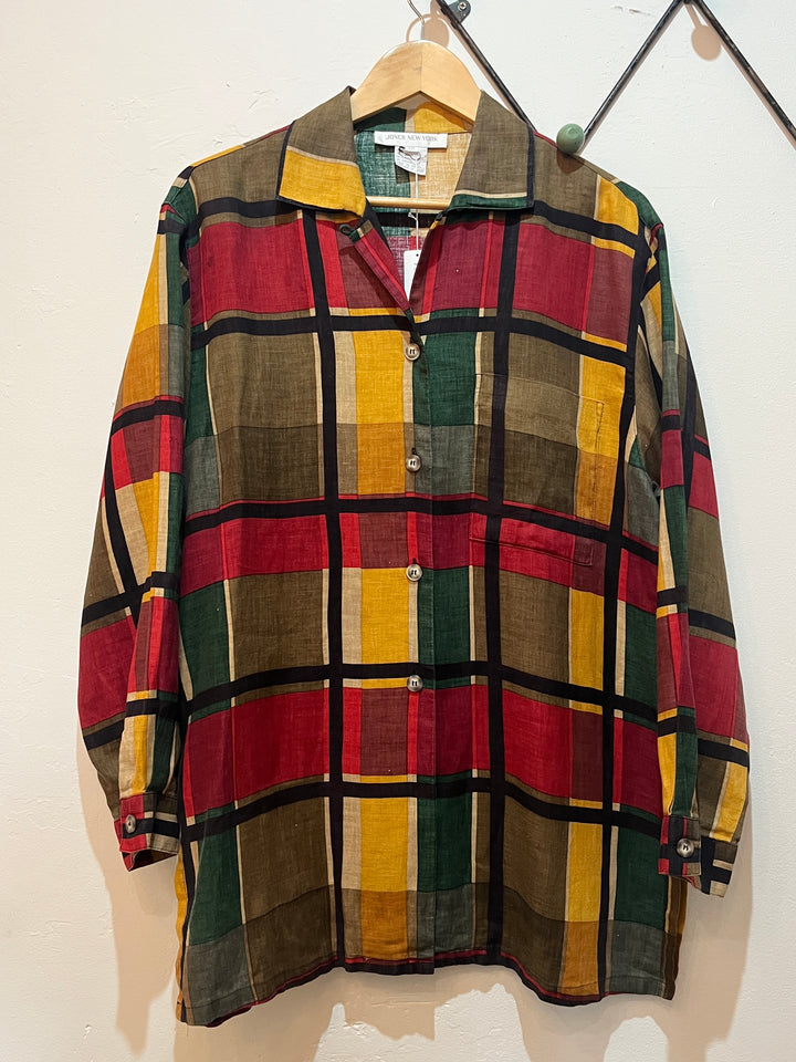 1990s checkered open collar shirt