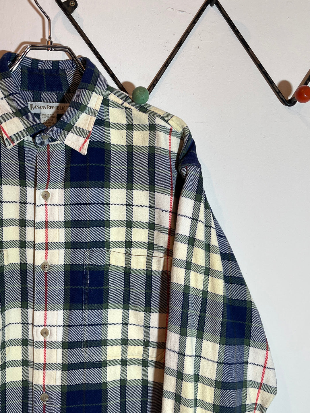 1990s "BANANA REPUBLIC" classic cream × navy checkered flannel shirt