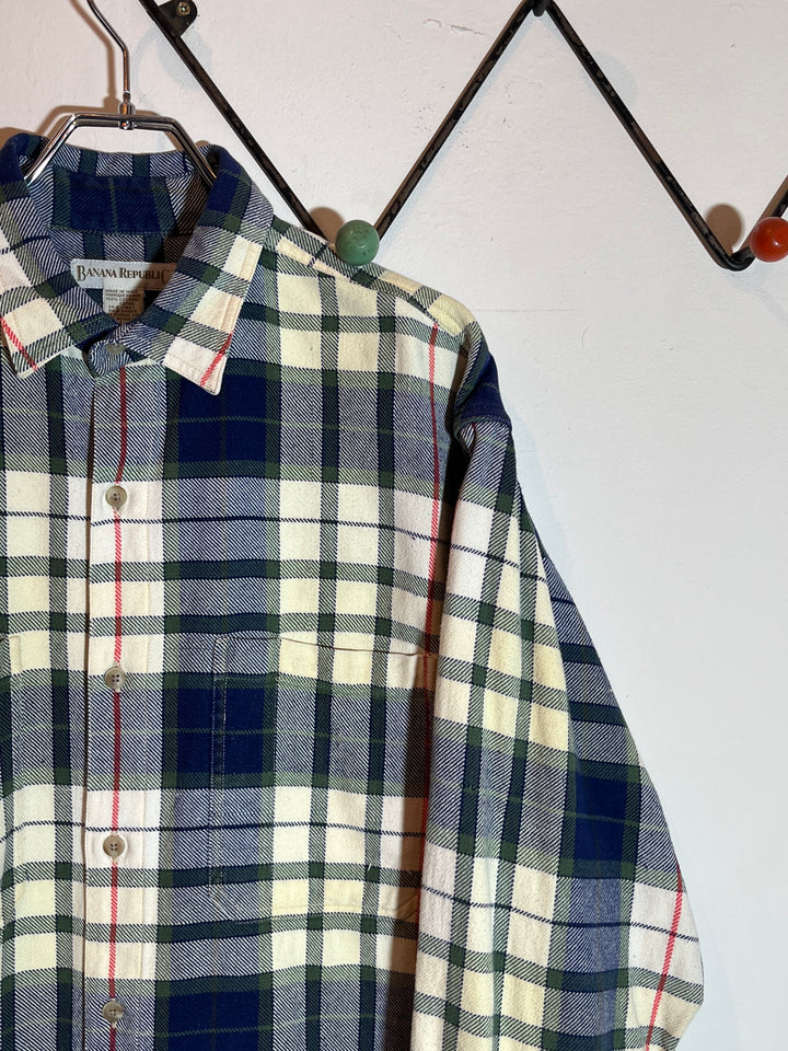 1990s "BANANA REPUBLIC" classic cream × navy checkered flannel shirt
