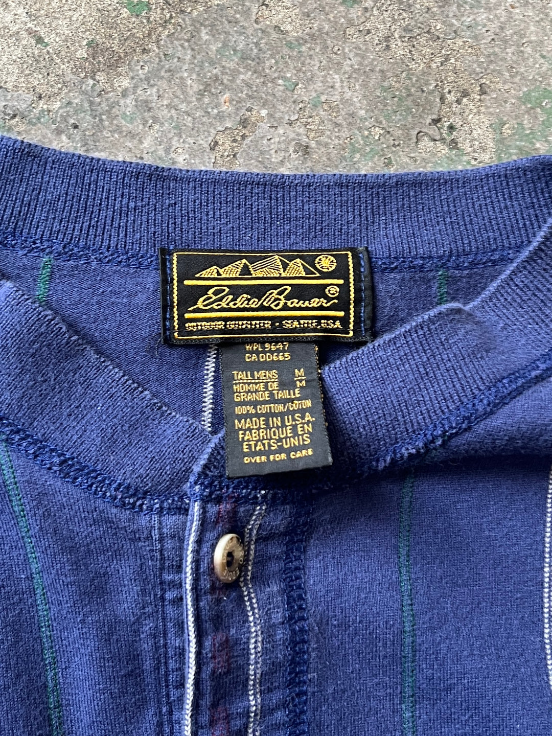 1980-90s USA made "Eddie Bauer" stripe henry neck L/S T-shirt