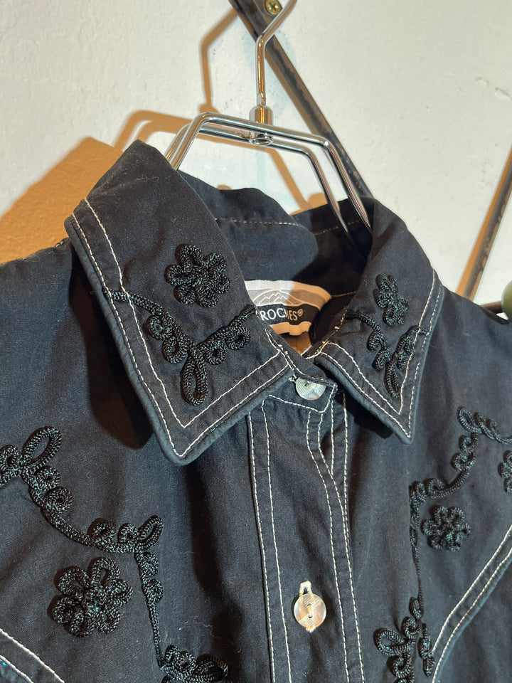 1990s black embroidered western shirt